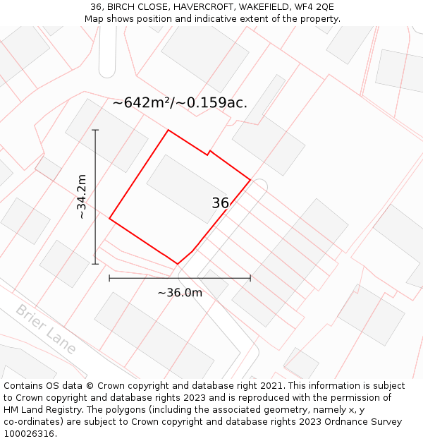 36, BIRCH CLOSE, HAVERCROFT, WAKEFIELD, WF4 2QE: Plot and title map
