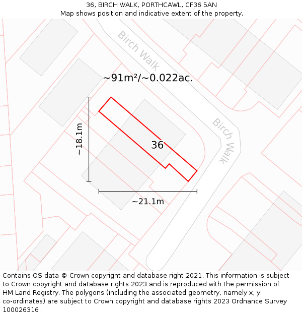36, BIRCH WALK, PORTHCAWL, CF36 5AN: Plot and title map