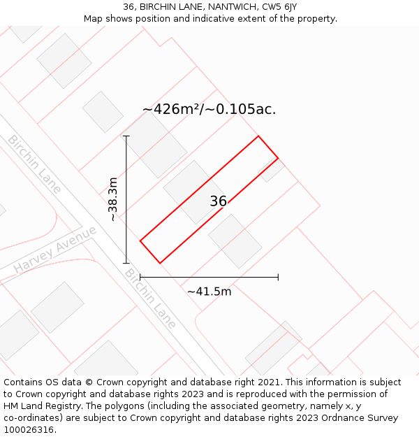 36, BIRCHIN LANE, NANTWICH, CW5 6JY: Plot and title map