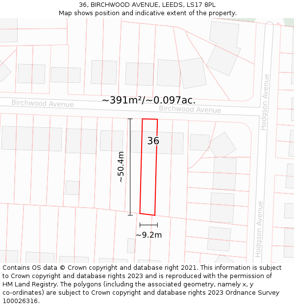 36, BIRCHWOOD AVENUE, LEEDS, LS17 8PL: Plot and title map