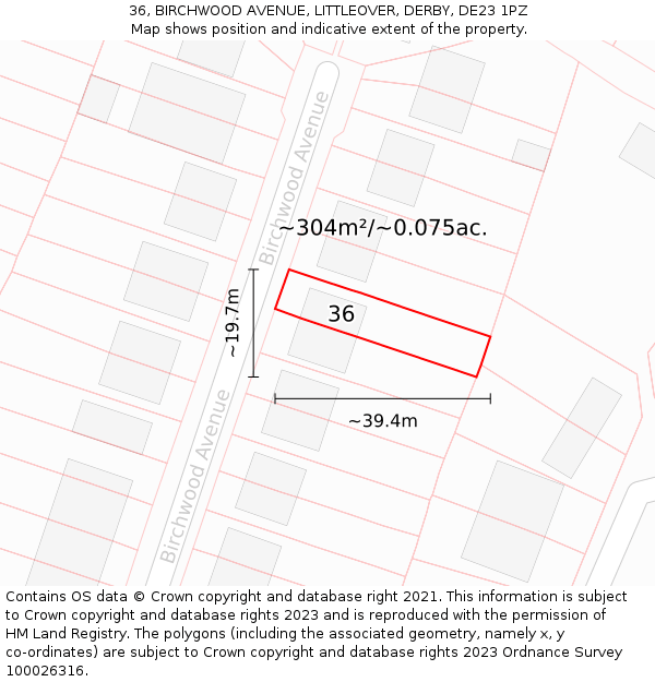 36, BIRCHWOOD AVENUE, LITTLEOVER, DERBY, DE23 1PZ: Plot and title map