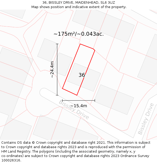 36, BISSLEY DRIVE, MAIDENHEAD, SL6 3UZ: Plot and title map