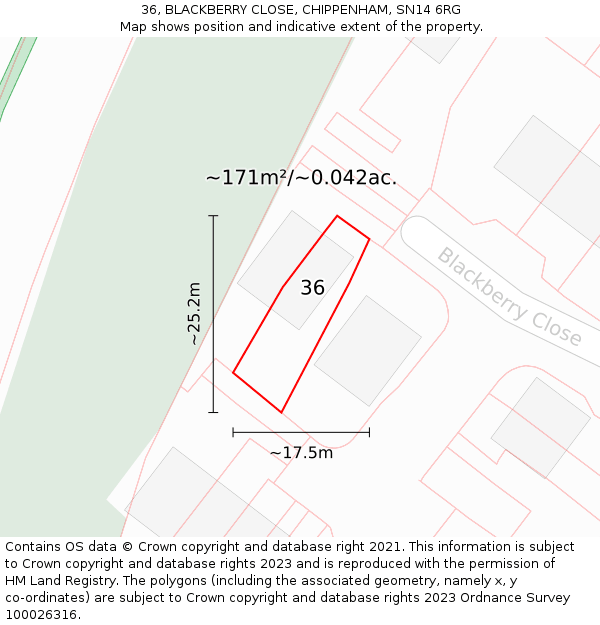36, BLACKBERRY CLOSE, CHIPPENHAM, SN14 6RG: Plot and title map