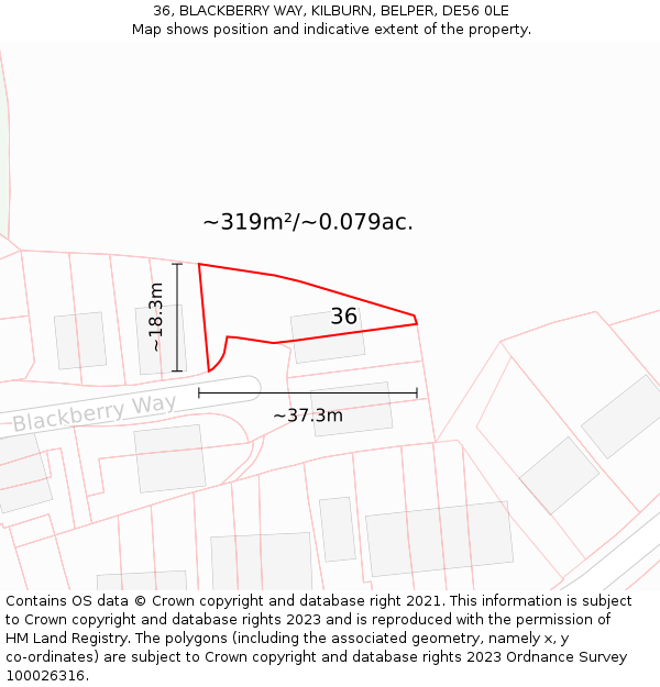 36, BLACKBERRY WAY, KILBURN, BELPER, DE56 0LE: Plot and title map