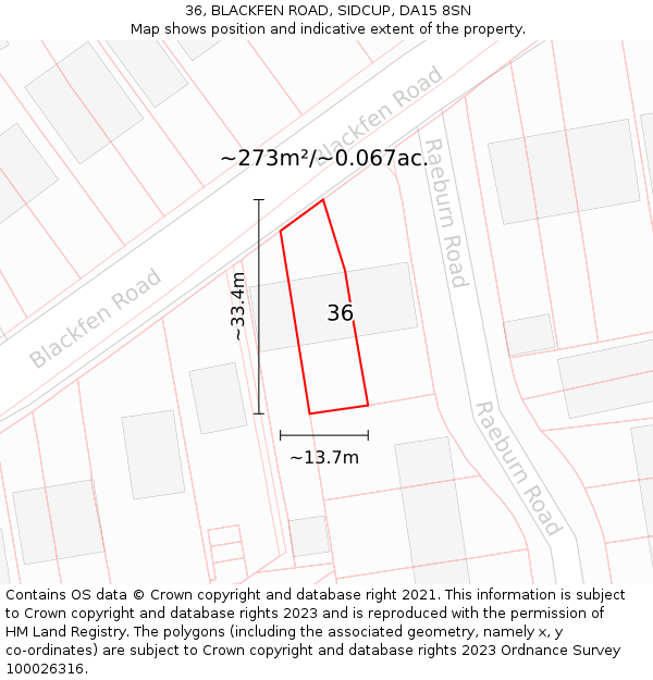 36, BLACKFEN ROAD, SIDCUP, DA15 8SN: Plot and title map