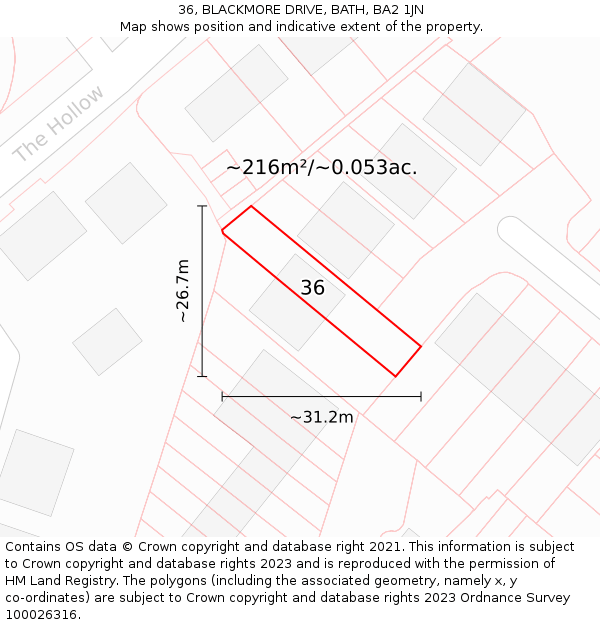 36, BLACKMORE DRIVE, BATH, BA2 1JN: Plot and title map