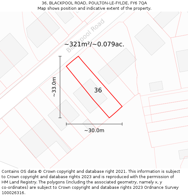 36, BLACKPOOL ROAD, POULTON-LE-FYLDE, FY6 7QA: Plot and title map