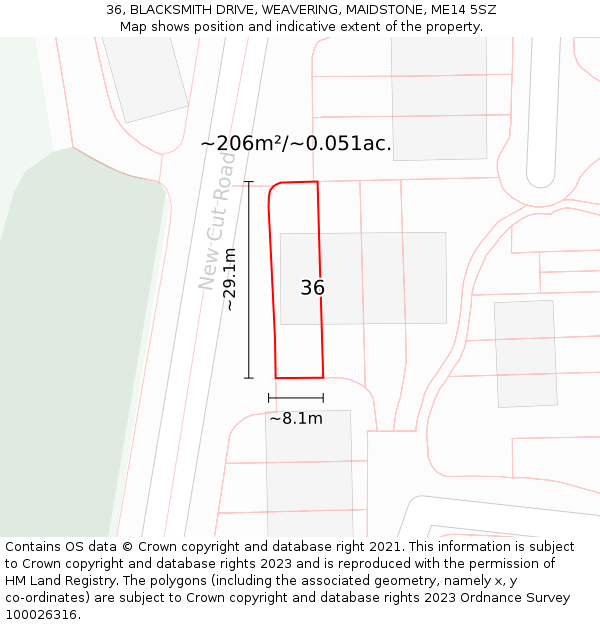 36, BLACKSMITH DRIVE, WEAVERING, MAIDSTONE, ME14 5SZ: Plot and title map