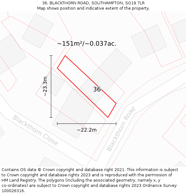 36, BLACKTHORN ROAD, SOUTHAMPTON, SO19 7LR: Plot and title map
