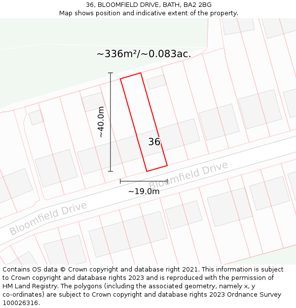36, BLOOMFIELD DRIVE, BATH, BA2 2BG: Plot and title map