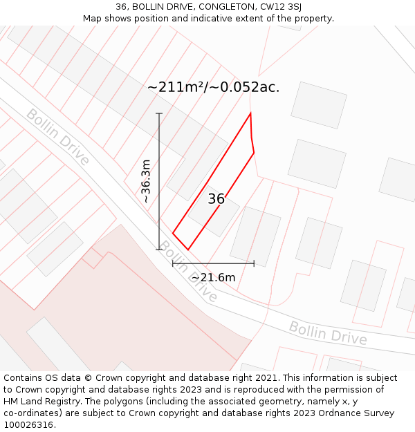 36, BOLLIN DRIVE, CONGLETON, CW12 3SJ: Plot and title map