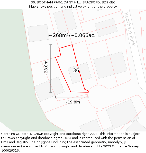 36, BOOTHAM PARK, DAISY HILL, BRADFORD, BD9 6EG: Plot and title map