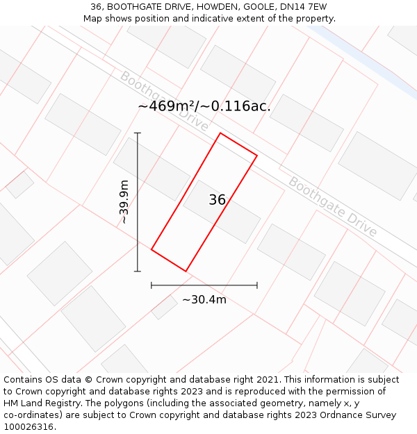 36, BOOTHGATE DRIVE, HOWDEN, GOOLE, DN14 7EW: Plot and title map