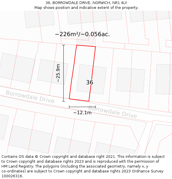 36, BORROWDALE DRIVE, NORWICH, NR1 4LY: Plot and title map