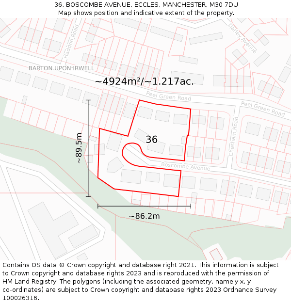 36, BOSCOMBE AVENUE, ECCLES, MANCHESTER, M30 7DU: Plot and title map
