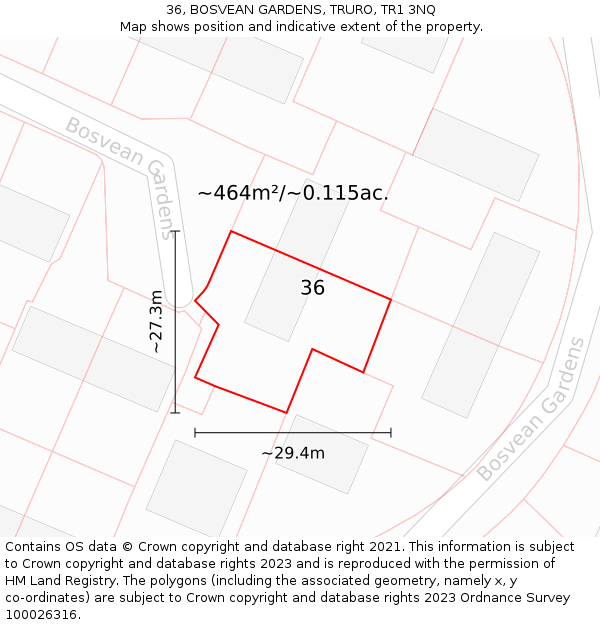 36, BOSVEAN GARDENS, TRURO, TR1 3NQ: Plot and title map