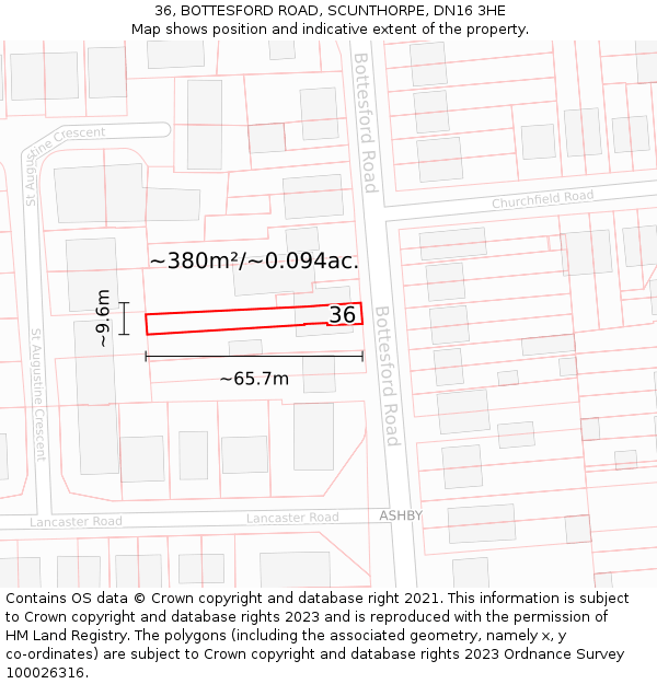 36, BOTTESFORD ROAD, SCUNTHORPE, DN16 3HE: Plot and title map