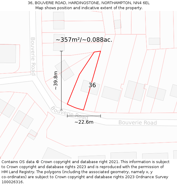 36, BOUVERIE ROAD, HARDINGSTONE, NORTHAMPTON, NN4 6EL: Plot and title map