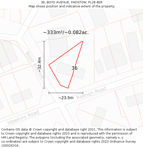 36, BOYD AVENUE, PADSTOW, PL28 8ER: Plot and title map