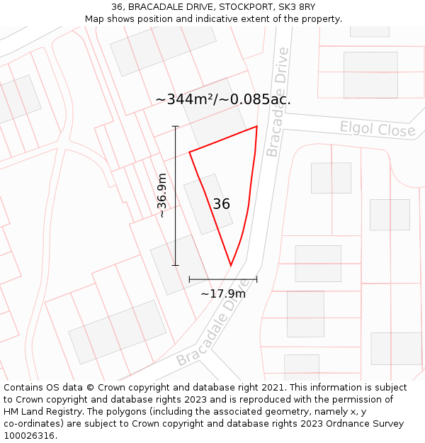 36, BRACADALE DRIVE, STOCKPORT, SK3 8RY: Plot and title map