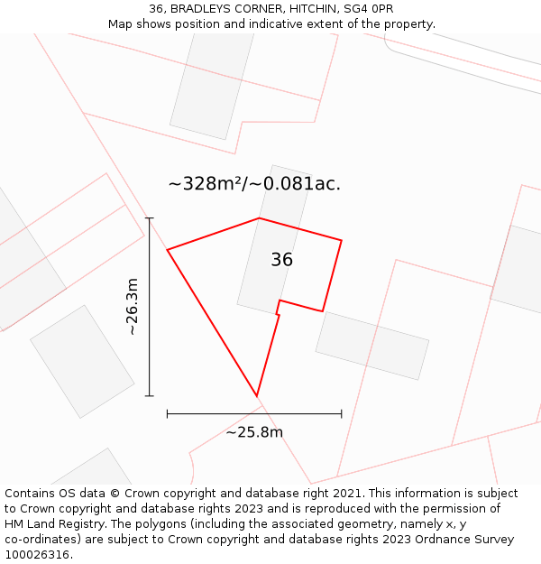 36, BRADLEYS CORNER, HITCHIN, SG4 0PR: Plot and title map