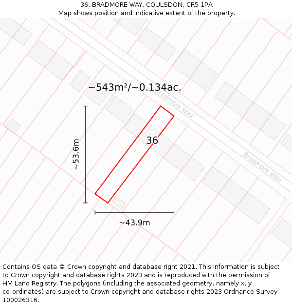 36, BRADMORE WAY, COULSDON, CR5 1PA: Plot and title map