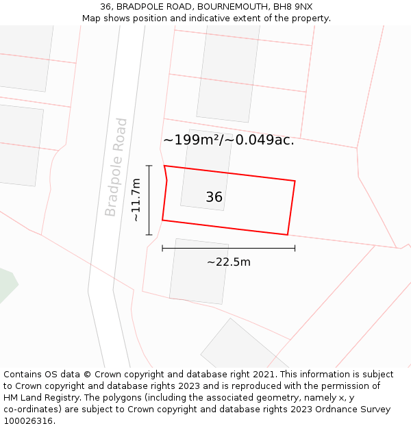 36, BRADPOLE ROAD, BOURNEMOUTH, BH8 9NX: Plot and title map