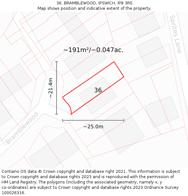 36, BRAMBLEWOOD, IPSWICH, IP8 3RS: Plot and title map