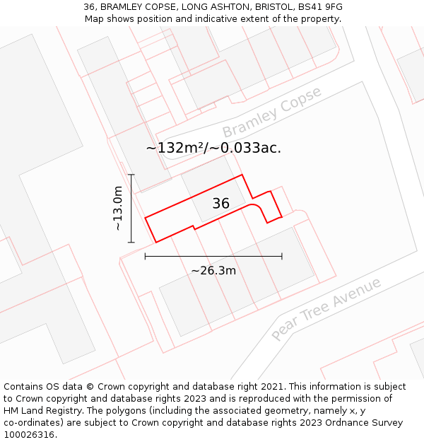 36, BRAMLEY COPSE, LONG ASHTON, BRISTOL, BS41 9FG: Plot and title map
