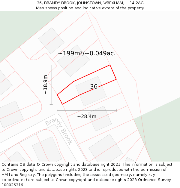 36, BRANDY BROOK, JOHNSTOWN, WREXHAM, LL14 2AG: Plot and title map
