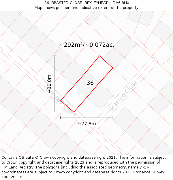 36, BRASTED CLOSE, BEXLEYHEATH, DA6 8HX: Plot and title map