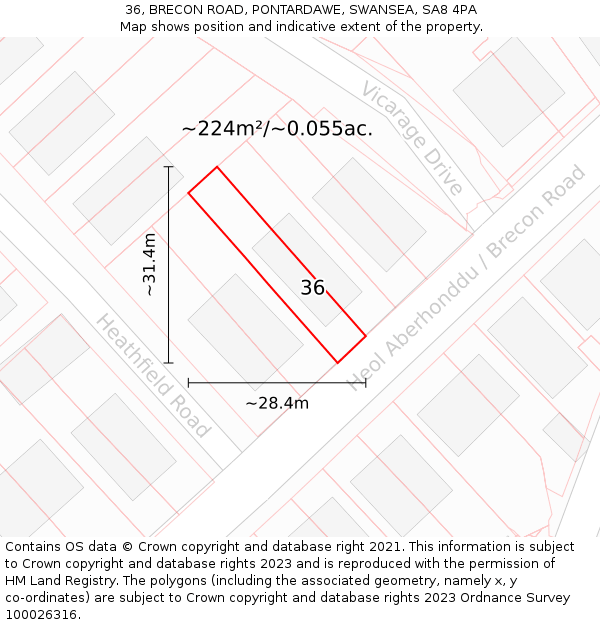 36, BRECON ROAD, PONTARDAWE, SWANSEA, SA8 4PA: Plot and title map