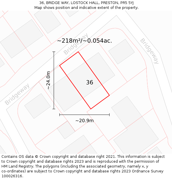 36, BRIDGE WAY, LOSTOCK HALL, PRESTON, PR5 5YJ: Plot and title map