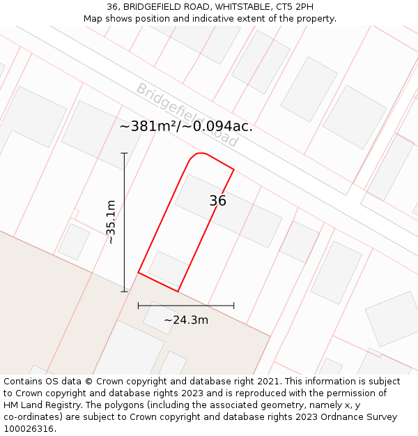 36, BRIDGEFIELD ROAD, WHITSTABLE, CT5 2PH: Plot and title map