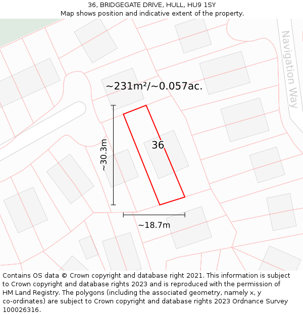 36, BRIDGEGATE DRIVE, HULL, HU9 1SY: Plot and title map