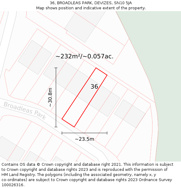 36, BROADLEAS PARK, DEVIZES, SN10 5JA: Plot and title map