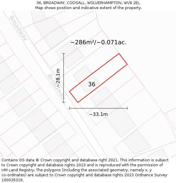 36, BROADWAY, CODSALL, WOLVERHAMPTON, WV8 2EL: Plot and title map