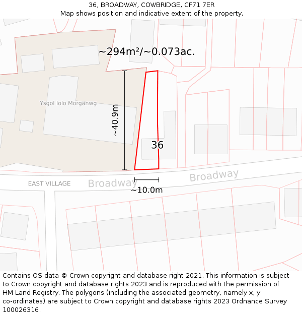 36, BROADWAY, COWBRIDGE, CF71 7ER: Plot and title map
