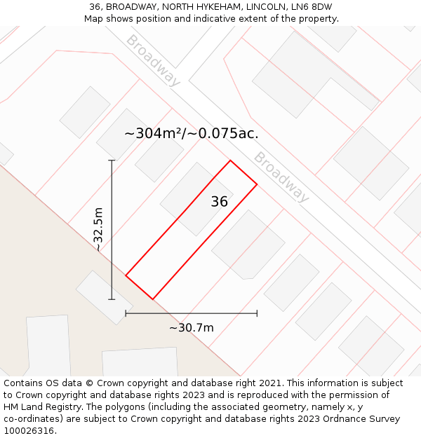 36, BROADWAY, NORTH HYKEHAM, LINCOLN, LN6 8DW: Plot and title map