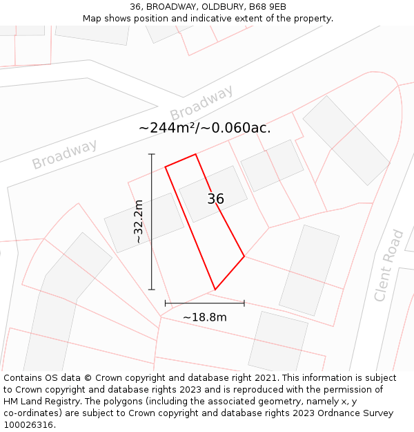 36, BROADWAY, OLDBURY, B68 9EB: Plot and title map