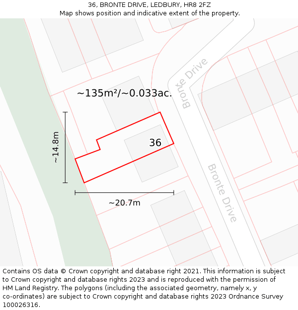 36, BRONTE DRIVE, LEDBURY, HR8 2FZ: Plot and title map