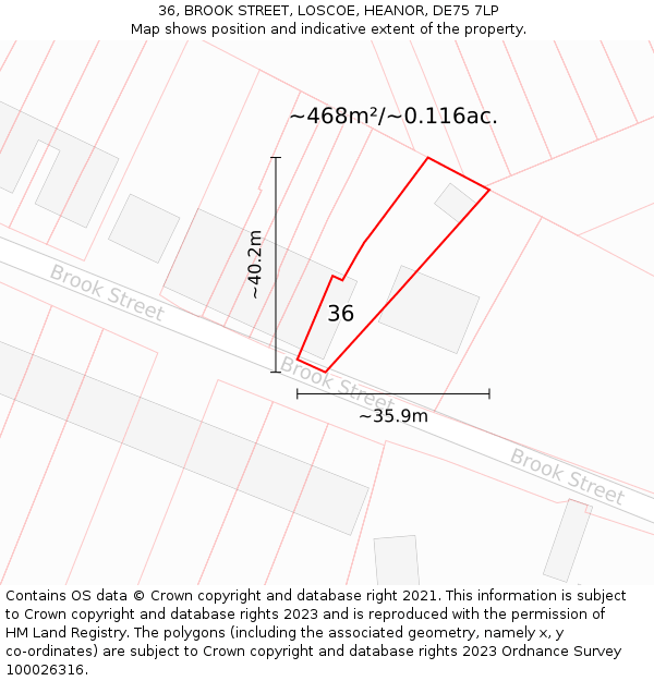 36, BROOK STREET, LOSCOE, HEANOR, DE75 7LP: Plot and title map