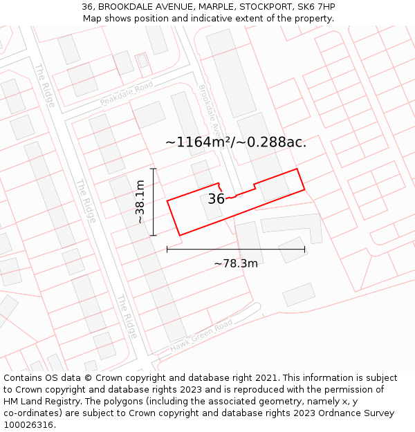36, BROOKDALE AVENUE, MARPLE, STOCKPORT, SK6 7HP: Plot and title map