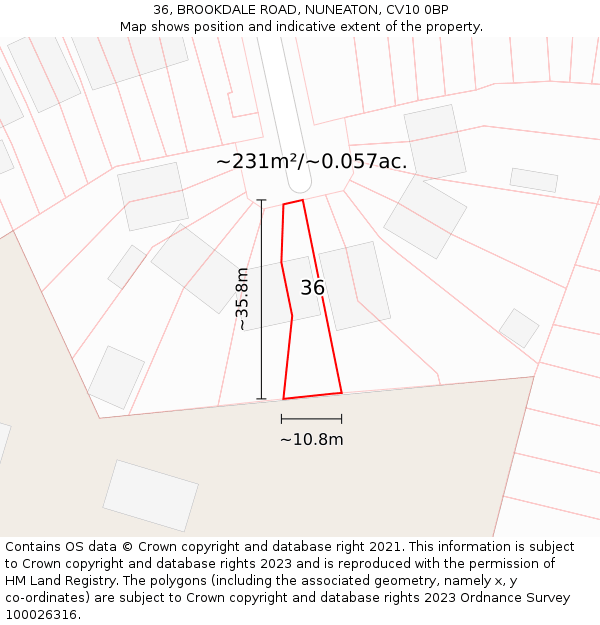 36, BROOKDALE ROAD, NUNEATON, CV10 0BP: Plot and title map