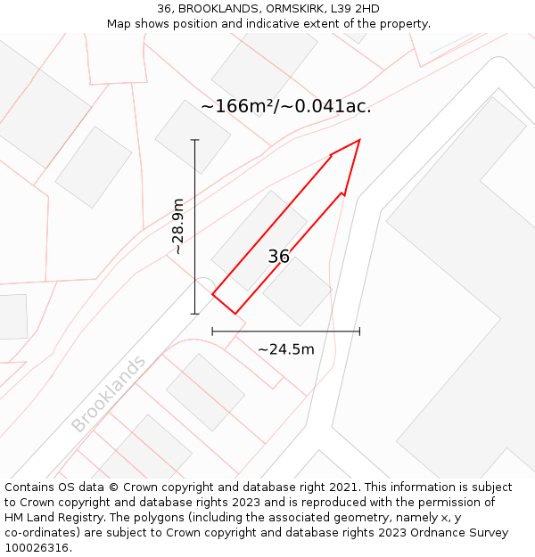36, BROOKLANDS, ORMSKIRK, L39 2HD: Plot and title map