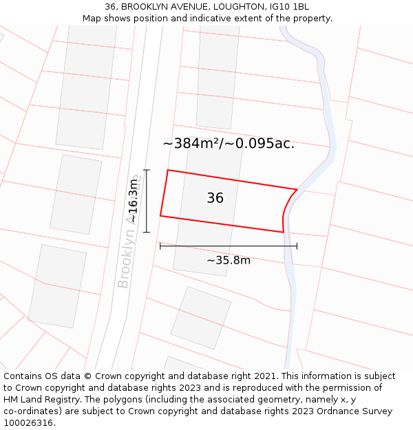 36, BROOKLYN AVENUE, LOUGHTON, IG10 1BL: Plot and title map