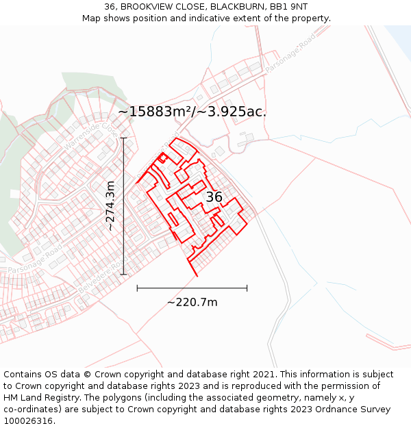 36, BROOKVIEW CLOSE, BLACKBURN, BB1 9NT: Plot and title map