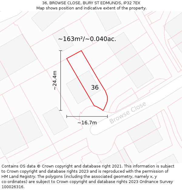 36, BROWSE CLOSE, BURY ST EDMUNDS, IP32 7EX: Plot and title map