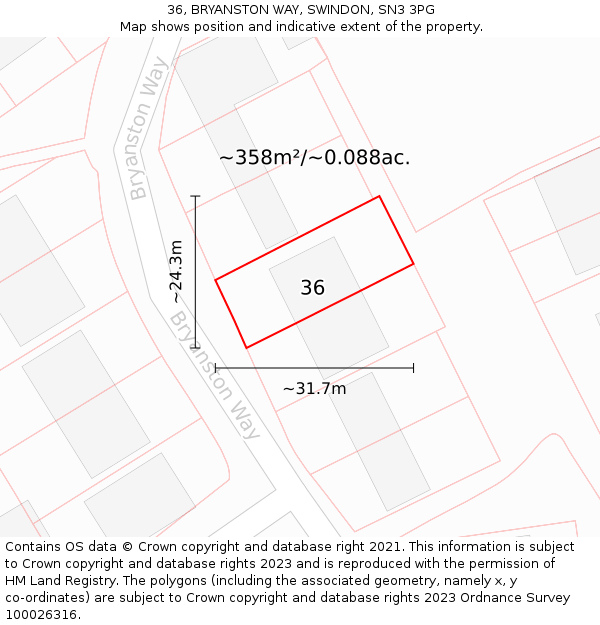36, BRYANSTON WAY, SWINDON, SN3 3PG: Plot and title map