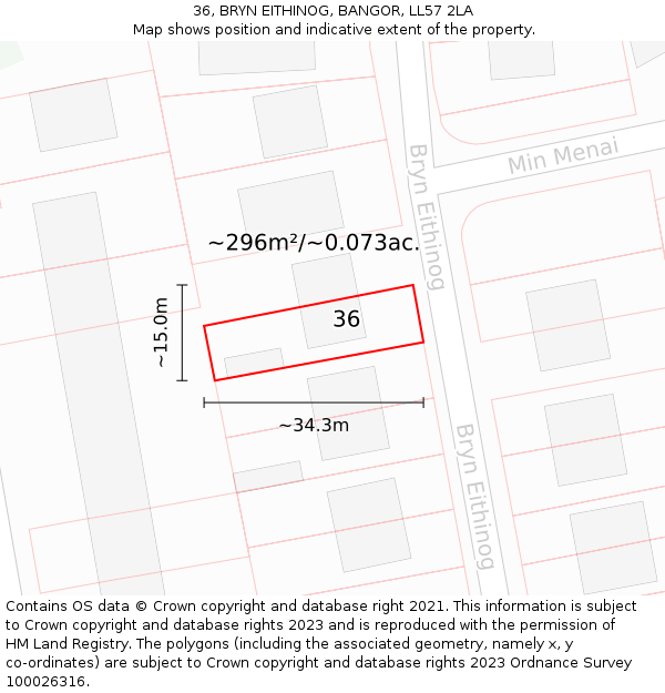 36, BRYN EITHINOG, BANGOR, LL57 2LA: Plot and title map